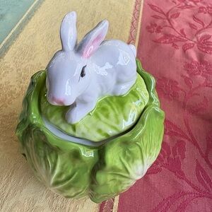 Corner Ruby Spring Collection Ceramic Rabbit 🐰 on Cabbage 🥬 Sugar Bowl